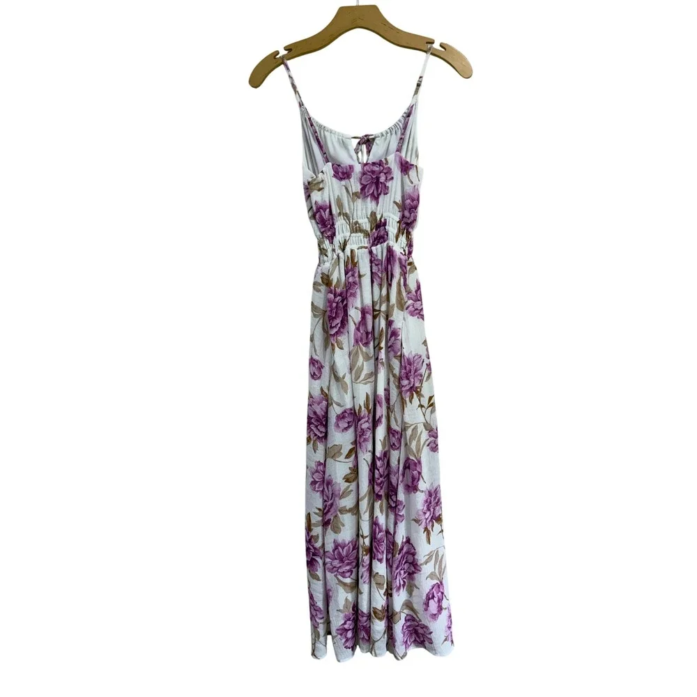 Abercrombie & Fitch Purple Floral Maxi Dress XS Smocked Waist Pockets White